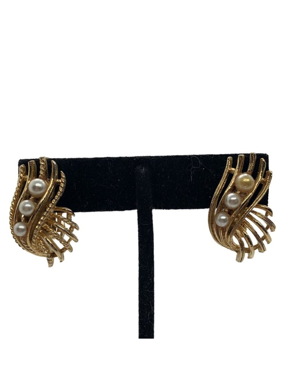 Vintage Lisner Gold-Tone Clip-On Earrings With Faux Pearl Accents